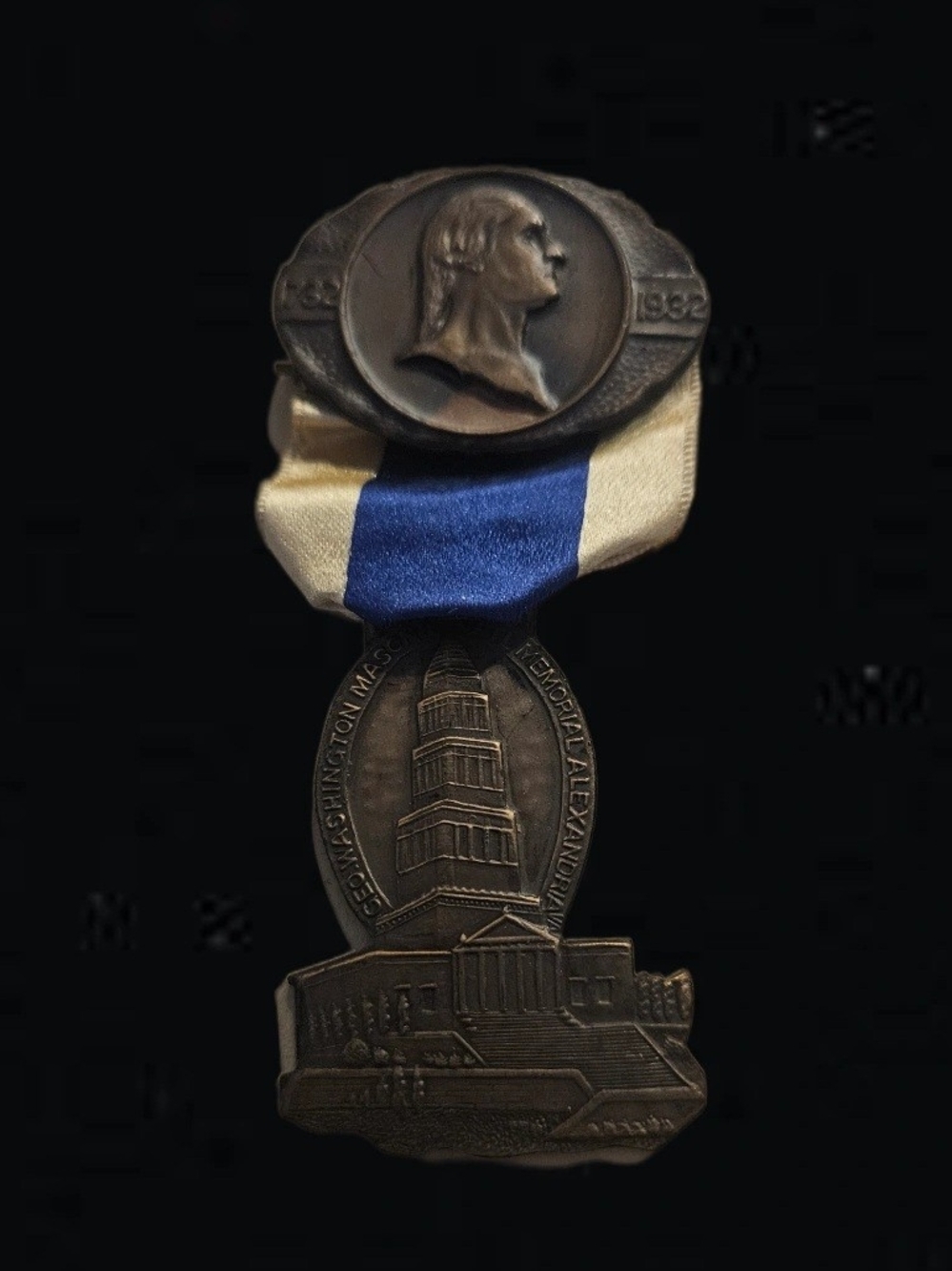 1932 George Washington Masonic National Memorial Medal Ribbon Original Paper